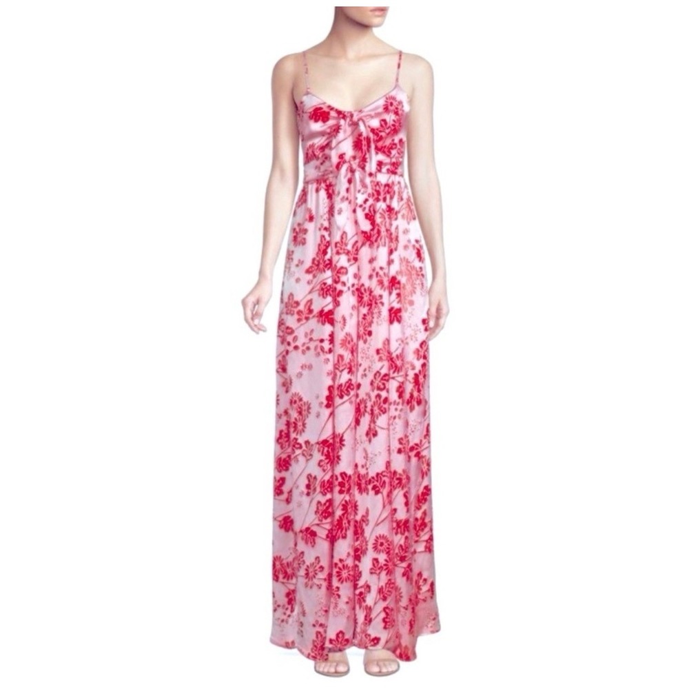 LIKELY Pink Red Floral Wide Leg Jumpsuit Satin Tie Front Size 8 NEW - Picture 1 of 13